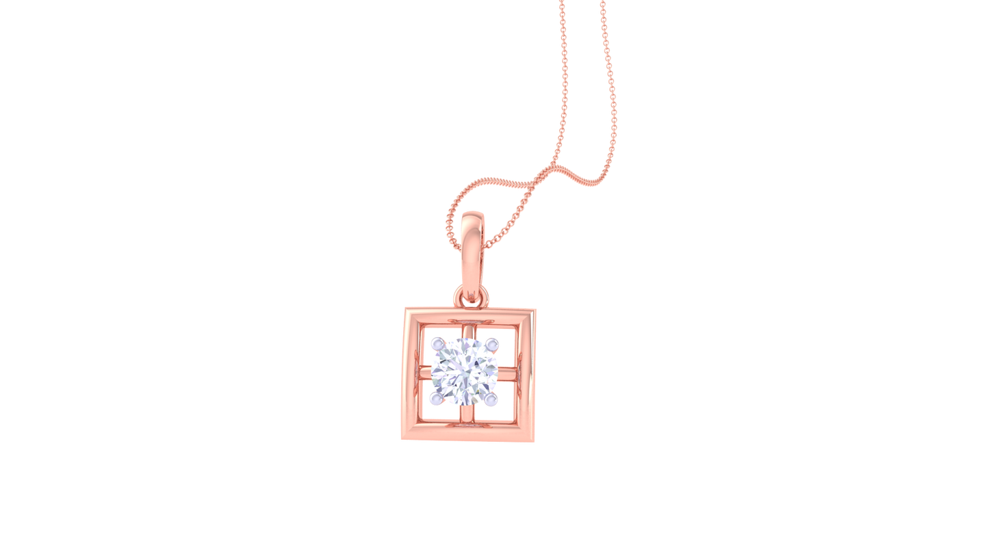 Geometric Solitaire Pendent In Luminous Gold - 0.59 Ct Round Cut Diamond