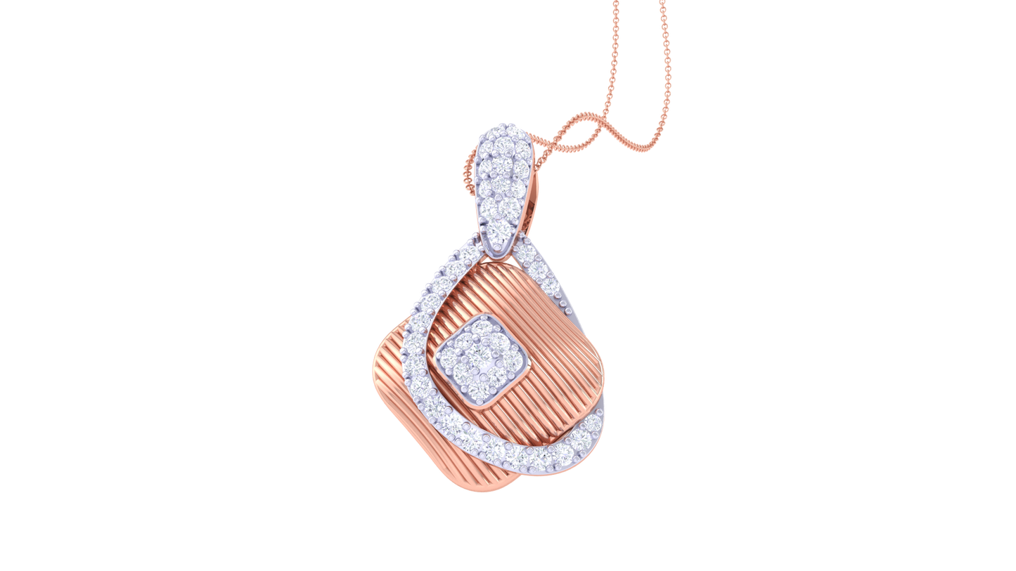 Layered Teardrop and Square Pendant With 0.40 Ct Diamond In Gold