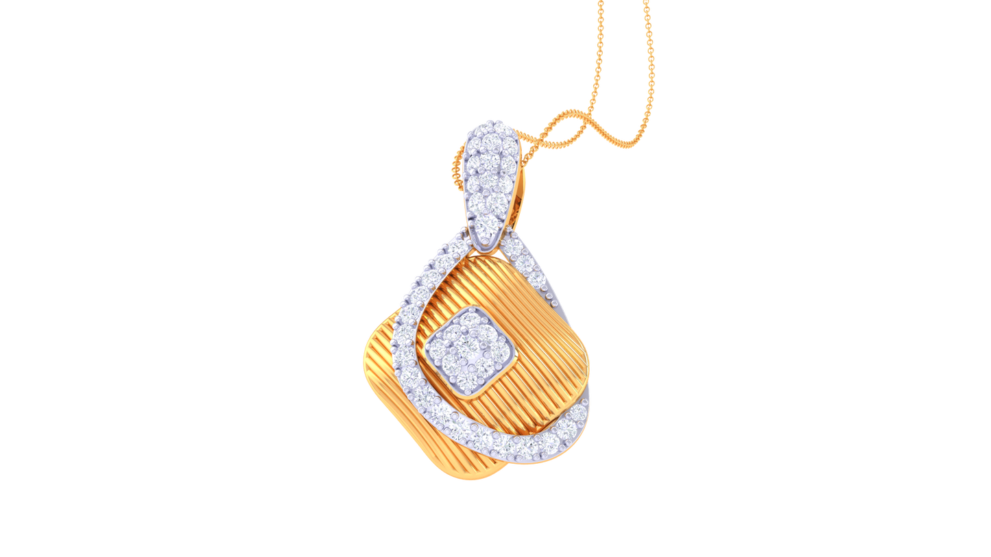 Layered Teardrop and Square Pendant With 0.40 Ct Diamond In Gold