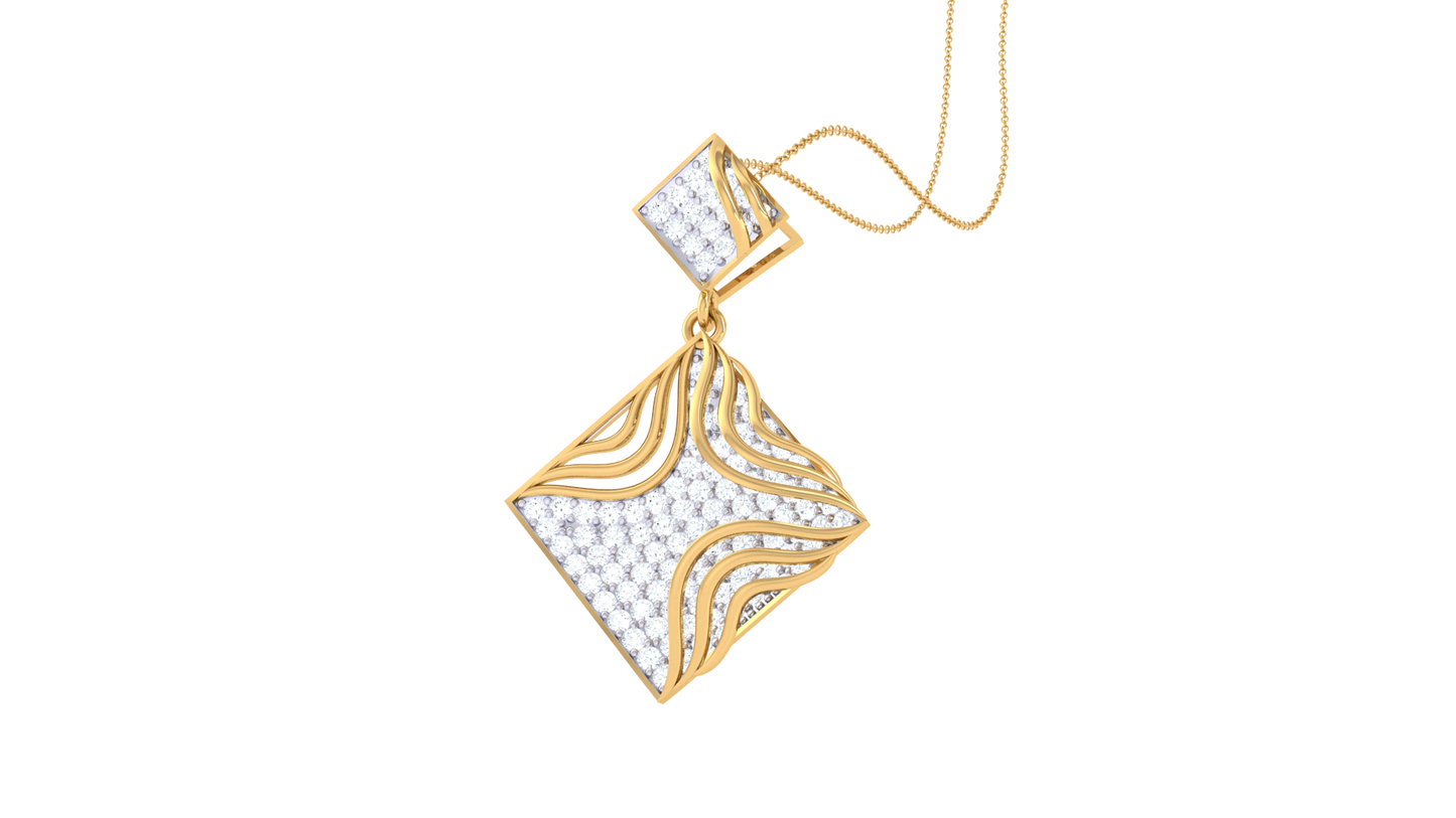 Twin Diamond-Shaped Pendant With Wave Accents – 0.87 Ct