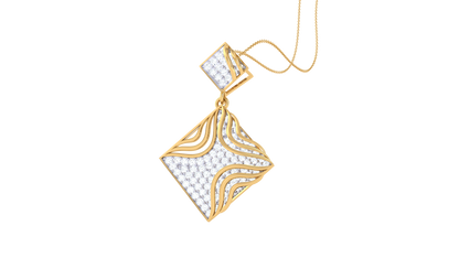 Twin Diamond-Shaped Pendant With Wave Accents – 0.87 Ct