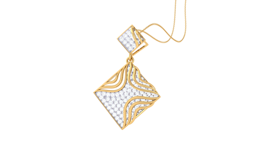 Twin Diamond-Shaped Pendant With Wave Accents – 0.87 Ct
