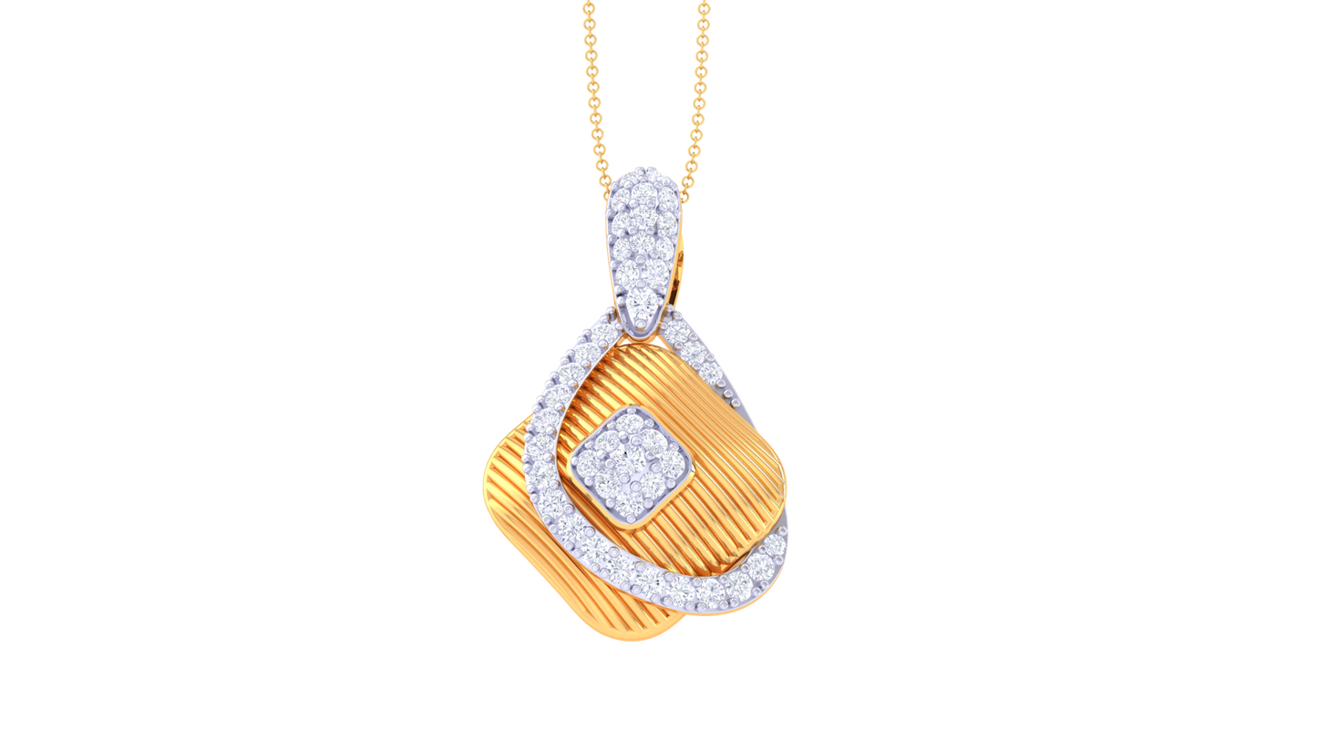 Layered Teardrop and Square Pendant With 0.40 Ct Diamond In Gold