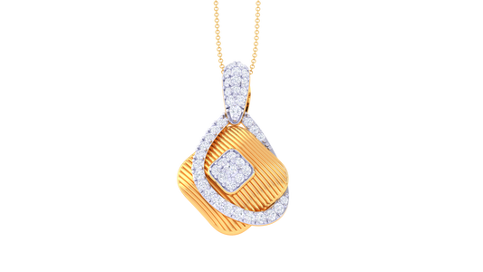 Layered Teardrop and Square Pendant With 0.40 Ct Diamond In Gold