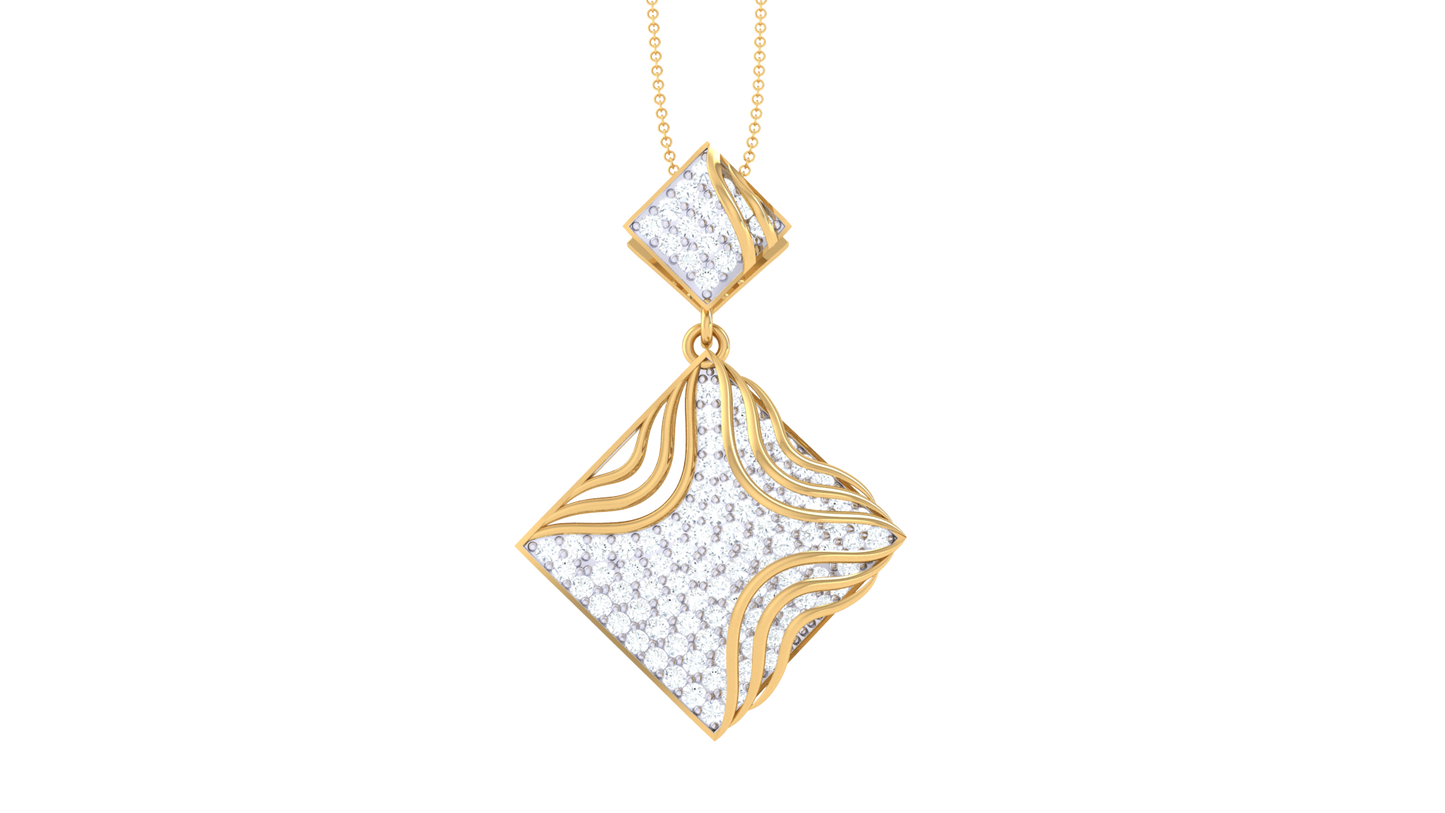 Twin Diamond-Shaped Pendant With Wave Accents – 0.87 Ct