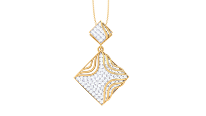 Twin Diamond-Shaped Pendant With Wave Accents – 0.87 Ct