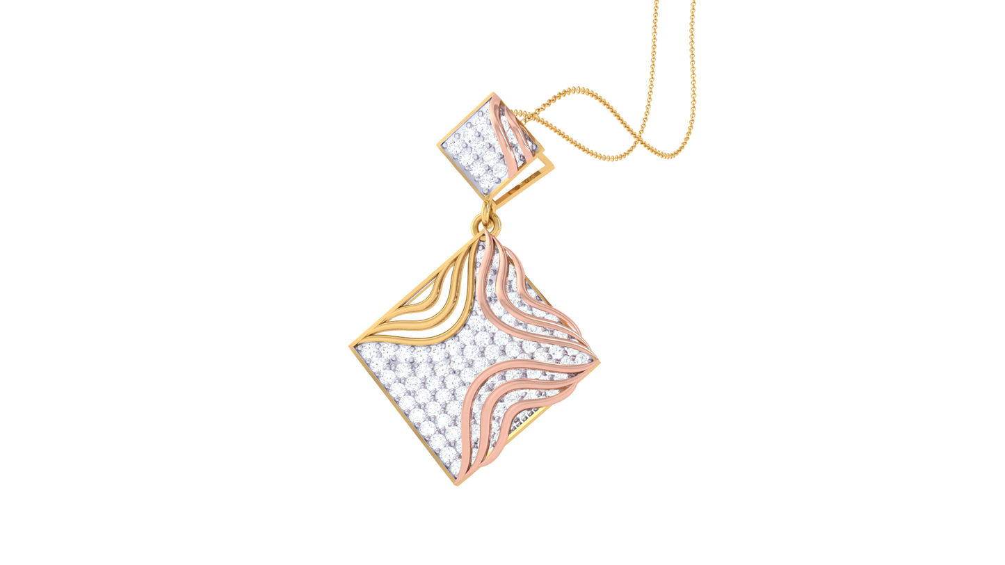Twin Diamond-Shaped Pendant With Wave Accents – 0.87 Ct