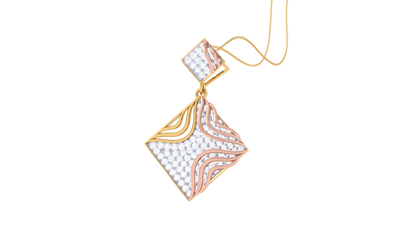 Twin Diamond-Shaped Pendant With Wave Accents – 0.87 Ct