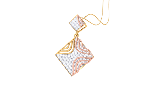 Twin Diamond-Shaped Pendant With Wave Accents – 0.87 Ct