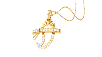 Kanha Bansuri Pendant In Gold - 0.11 Ct Diamond-Studded