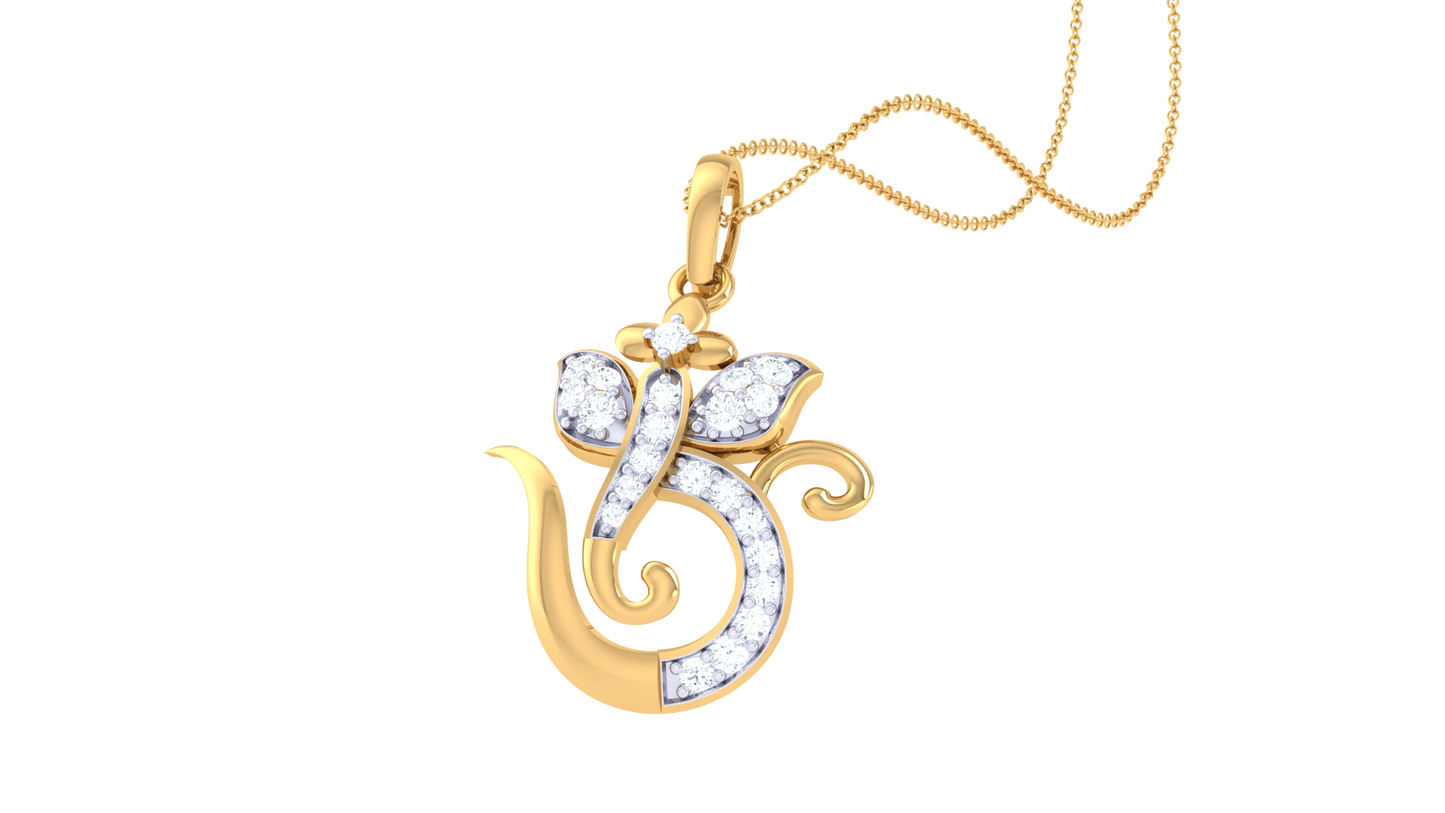 Om Symbol Pendant In Gold - 0.14 Ct Diamond-Encrusted