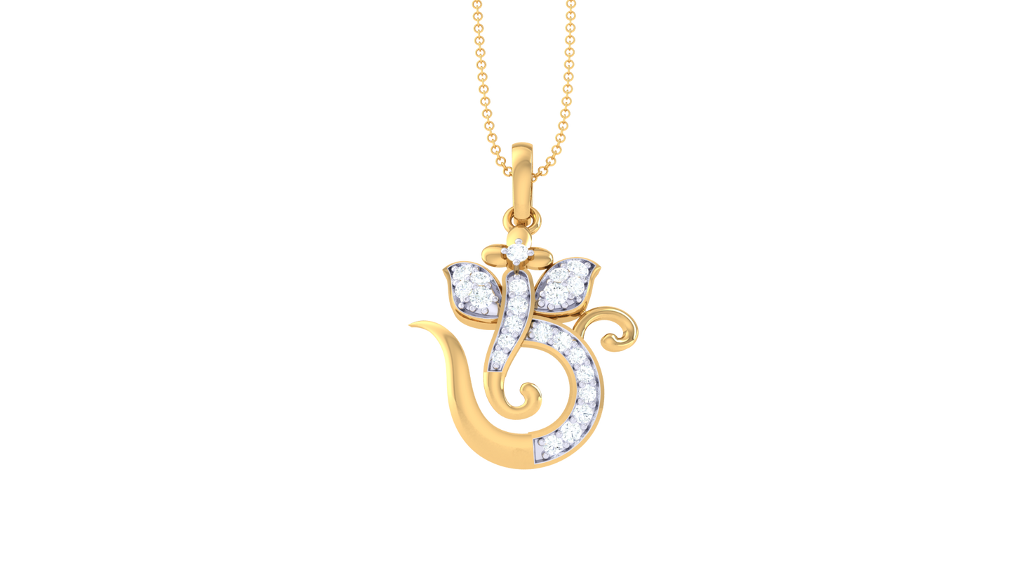Om Symbol Pendant In Gold - 0.14 Ct Diamond-Encrusted