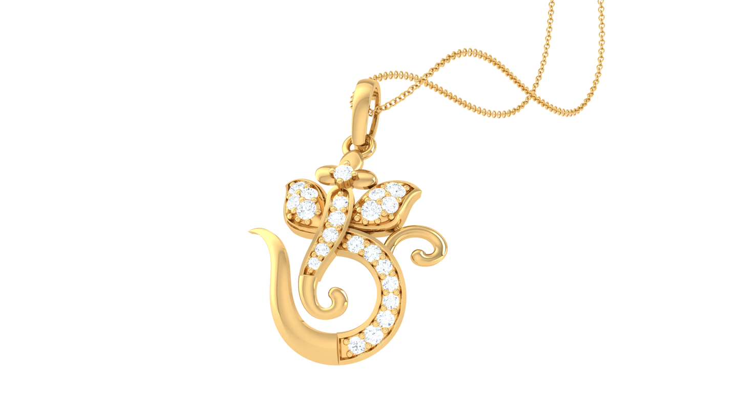 Om Symbol Pendant In Gold - 0.14 Ct Diamond-Encrusted