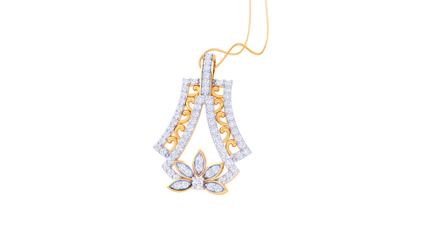 Ornate Bloom Diamond Pendant In Gold - 0.61 Ct
