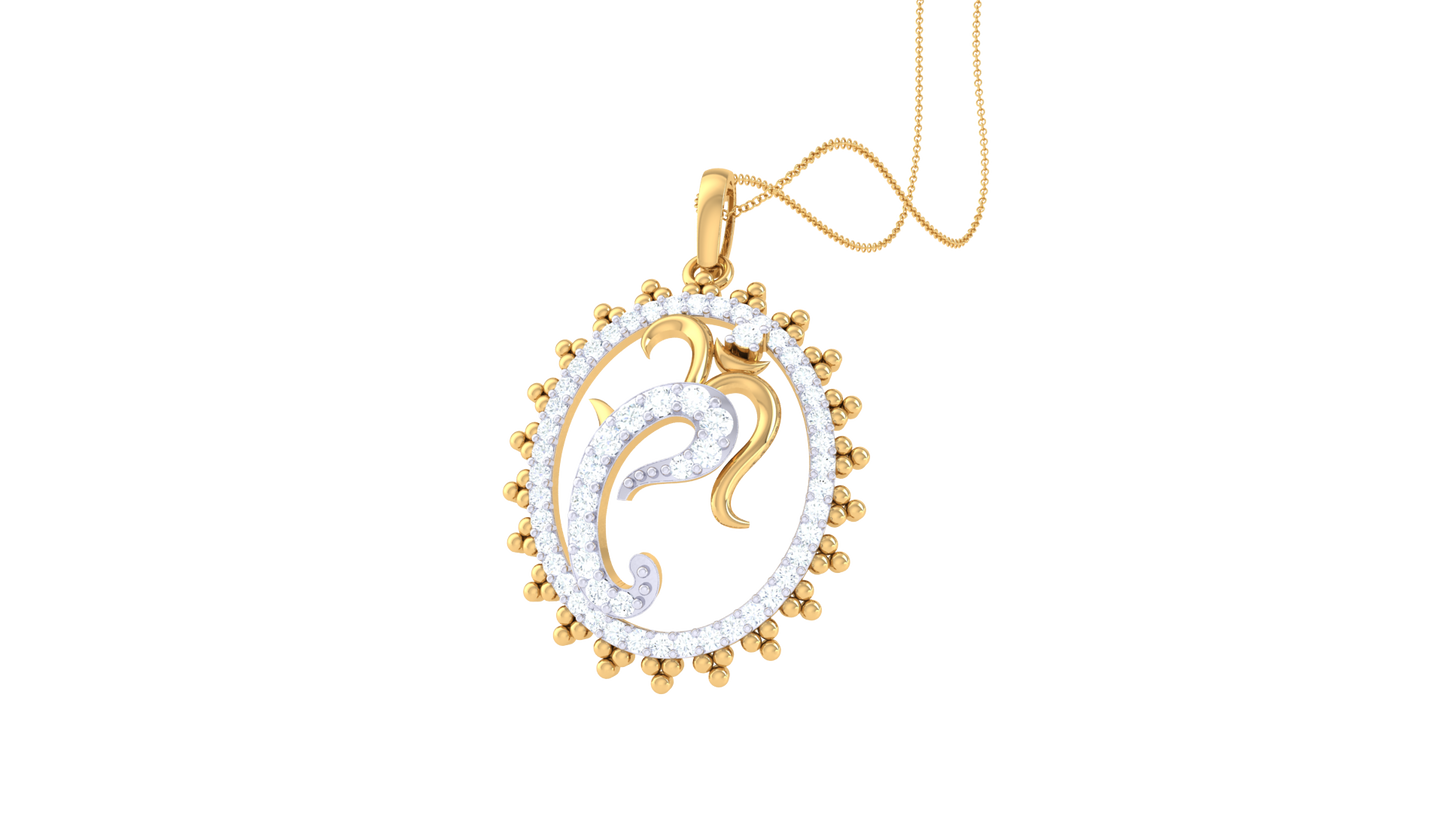 Leaf Motif Circle Pendant in Gold - 0.27 Ct Sparking Diamonds