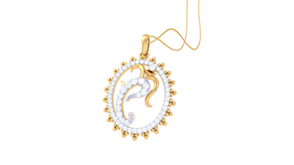 Leaf Motif Circle Pendant in Gold - 0.27 Ct Sparking Diamonds