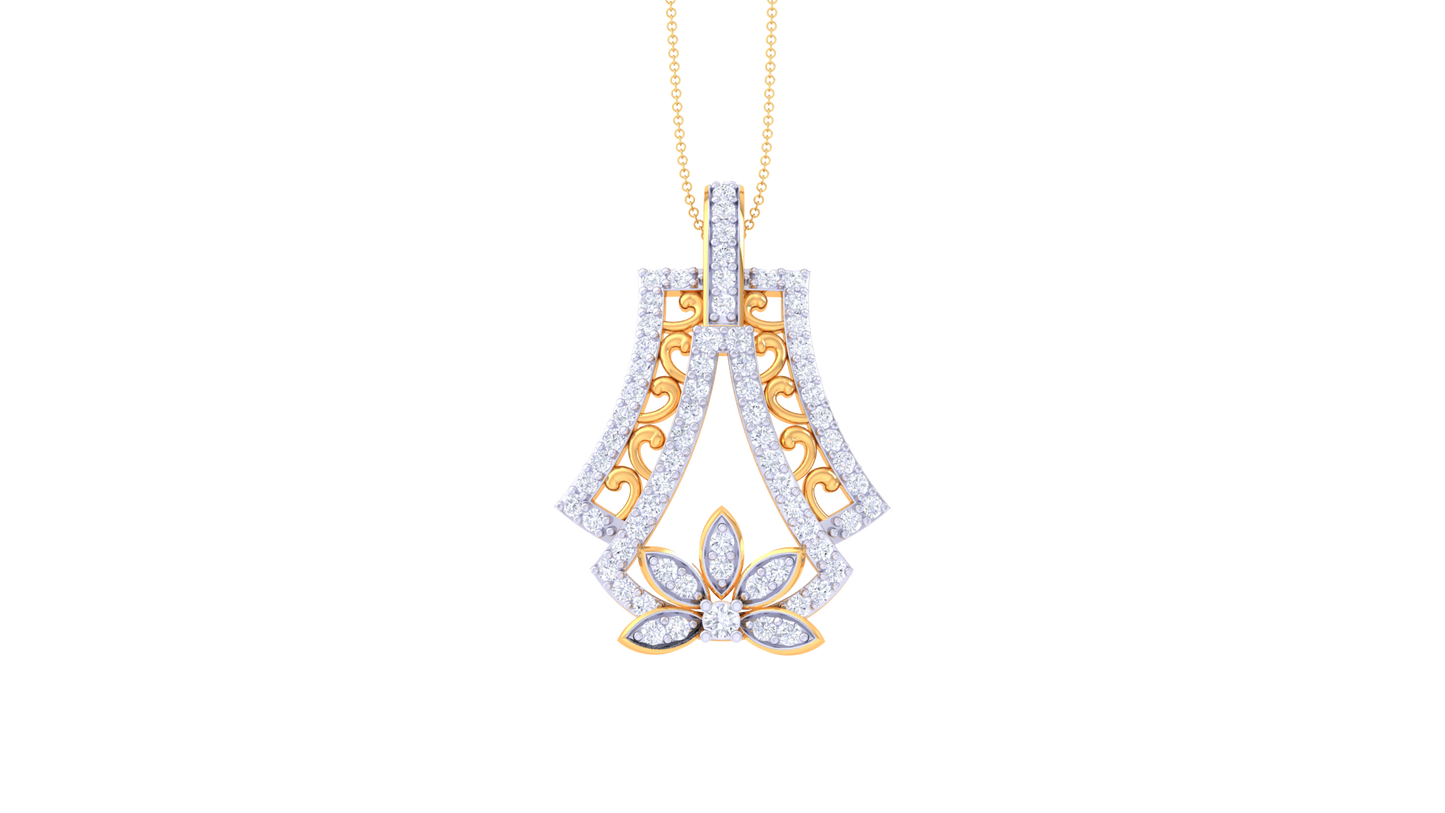 Ornate Bloom Diamond Pendant In Gold - 0.61 Ct