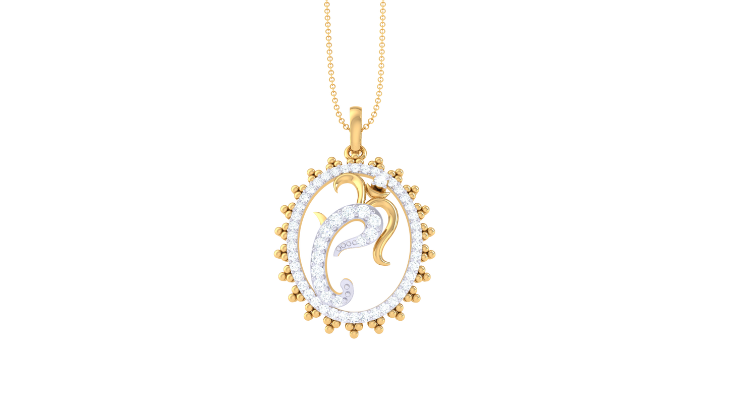 Leaf Motif Circle Pendant in Gold - 0.27 Ct Sparking Diamonds