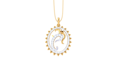 Leaf Motif Circle Pendant in Gold - 0.27 Ct Sparking Diamonds