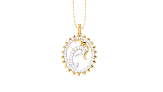 Leaf Motif Circle Pendant in Gold - 0.27 Ct Sparking Diamonds