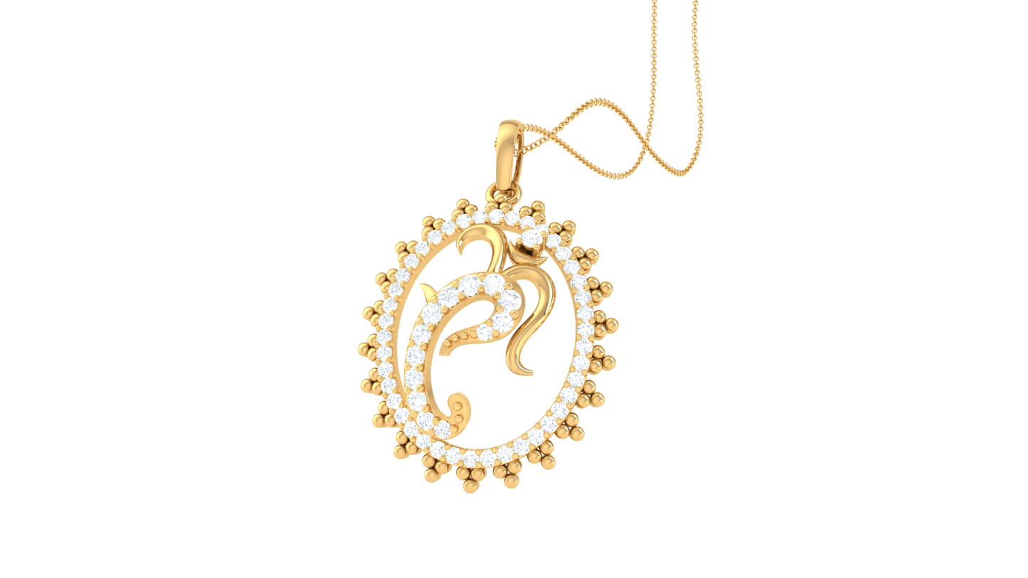 Leaf Motif Circle Pendant in Gold - 0.27 Ct Sparking Diamonds