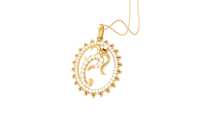 Leaf Motif Circle Pendant in Gold - 0.27 Ct Sparking Diamonds