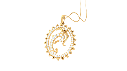 Leaf Motif Circle Pendant in Gold - 0.27 Ct Sparking Diamonds