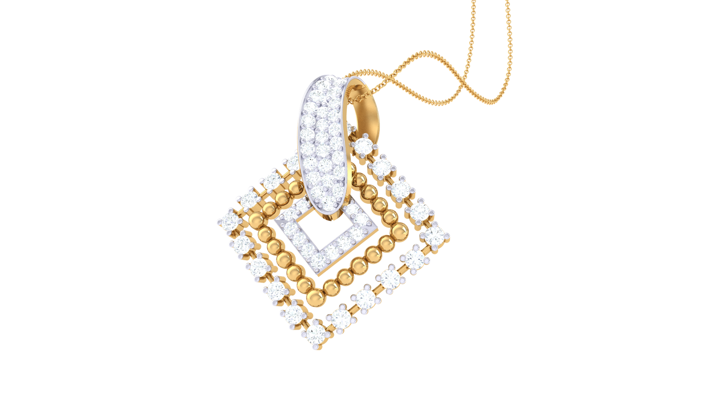Layered Diamond-Frame Pendant In Gold – 0.51 Ct Round cut