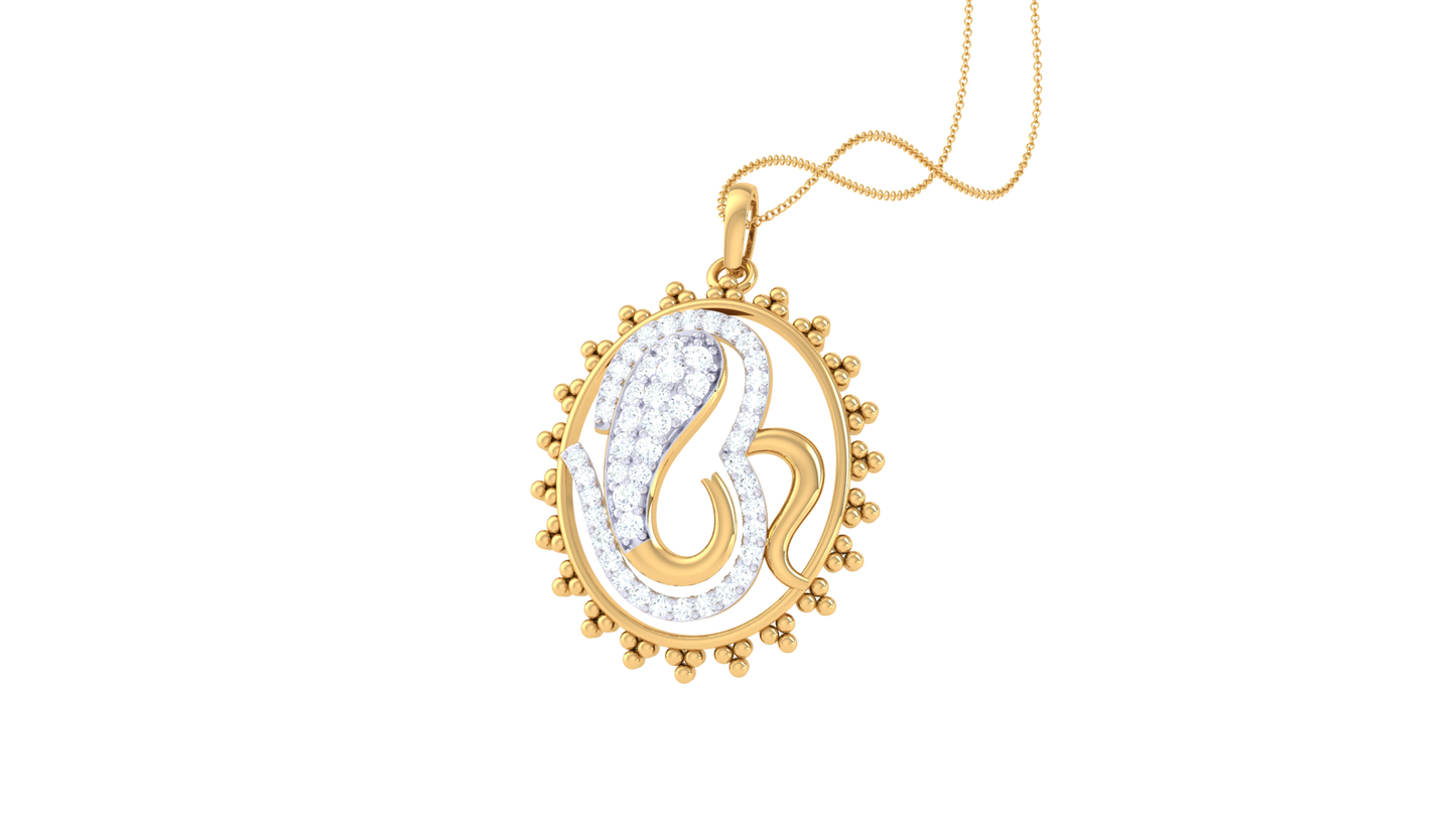 Ornate Circle Pendant In Gold - 0.38 Ct Diamond-Embellished