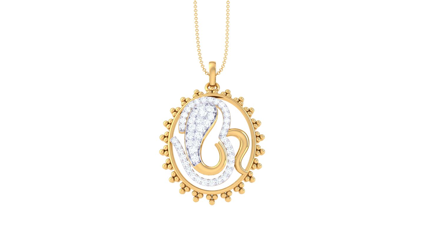 Ornate Circle Pendant In Gold - 0.38 Ct Diamond-Embellished