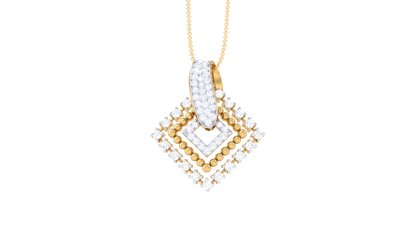 Layered Diamond-Frame Pendant In Gold – 0.51 Ct Round cut
