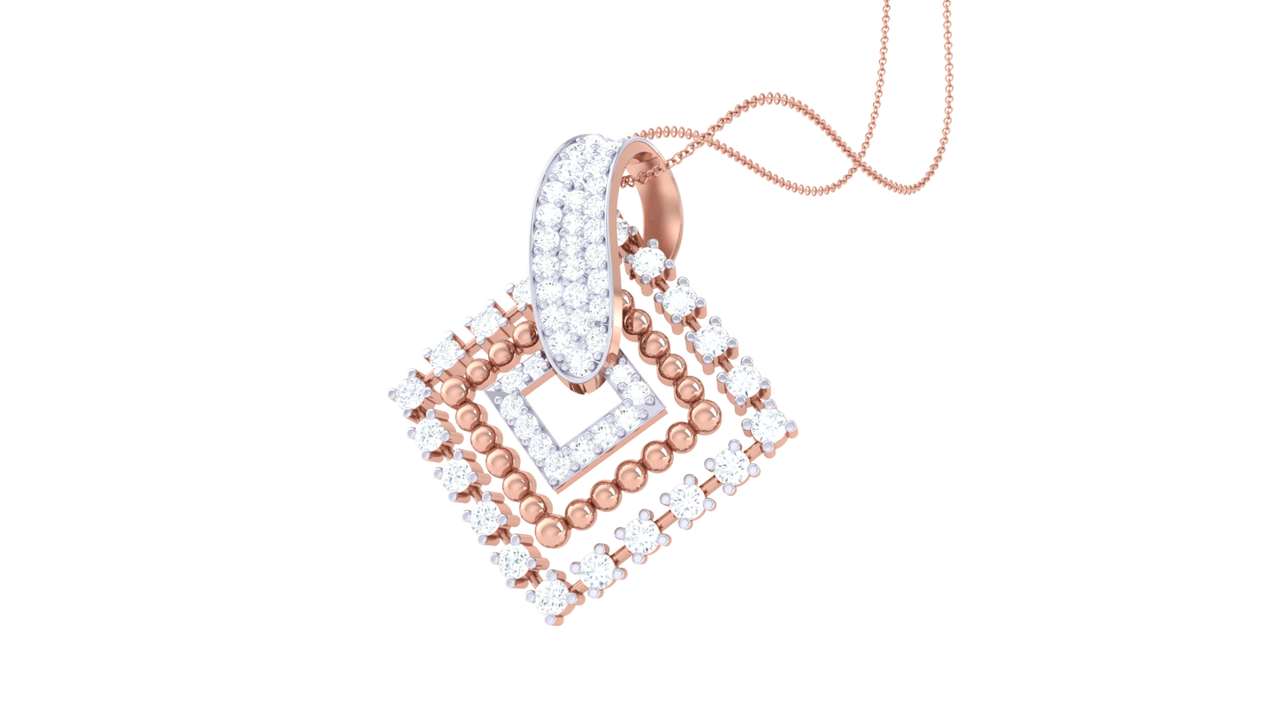 Layered Diamond-Frame Pendant In Gold – 0.51 Ct Round cut