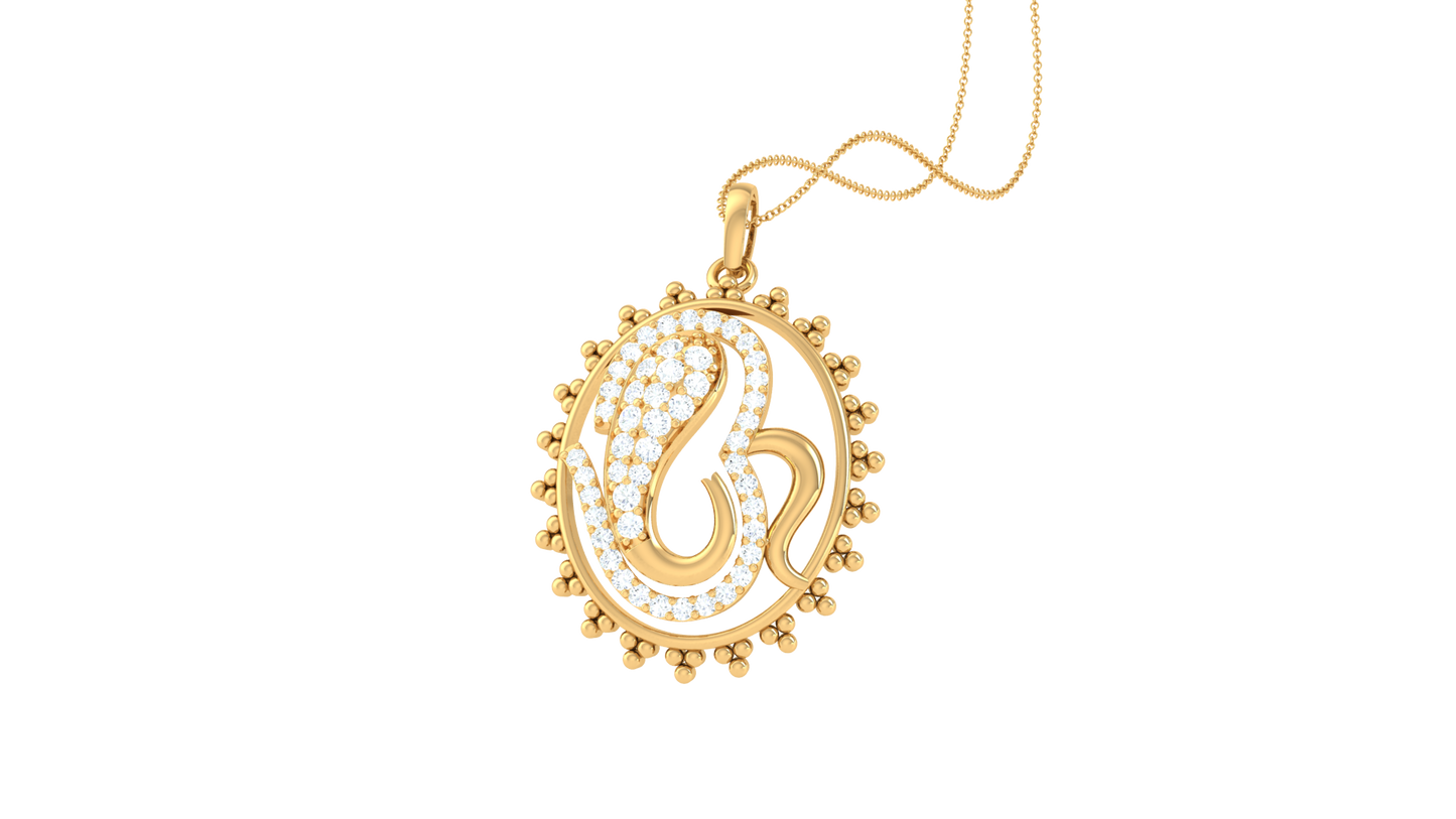 Ornate Circle Pendant In Gold - 0.38 Ct Diamond-Embellished