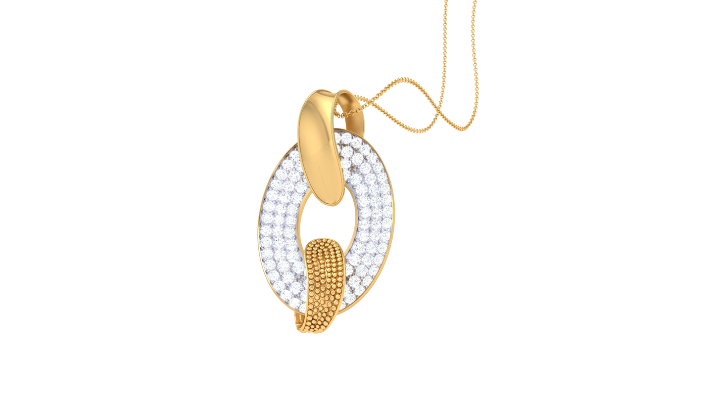 Textured Oval Pendant In Gold – 0.73 Ct Pave Set Diamonds