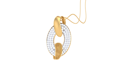 Textured Oval Pendant In Gold – 0.73 Ct Pave Set Diamonds