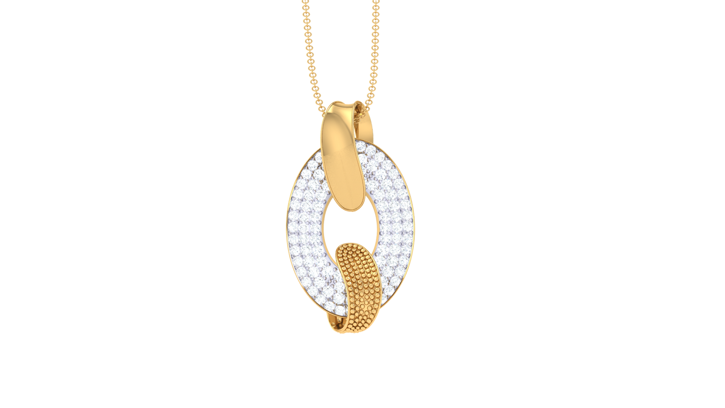 Textured Oval Pendant In Gold – 0.73 Ct Pave Set Diamonds