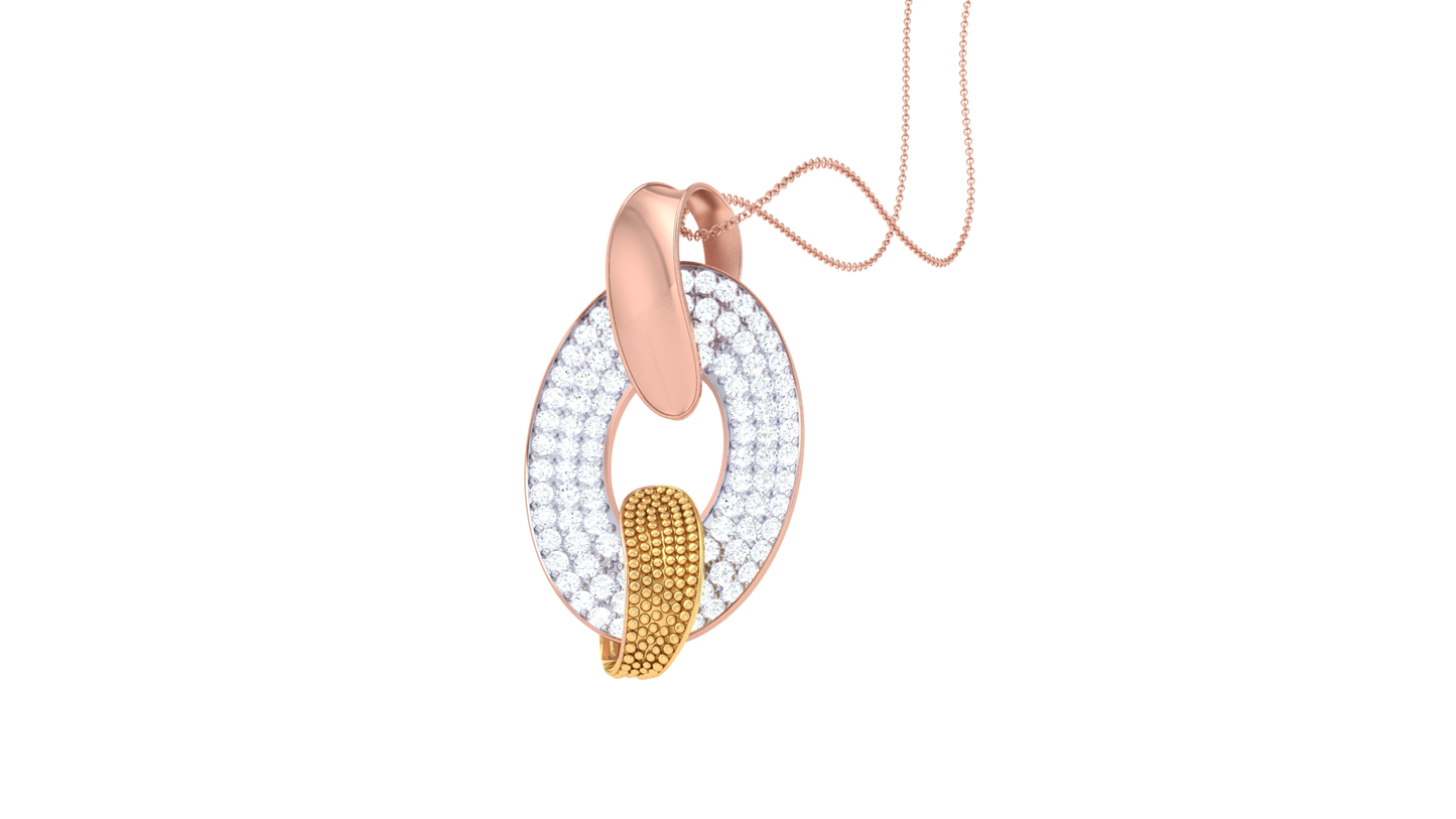 Textured Oval Pendant In Gold – 0.73 Ct Pave Set Diamonds