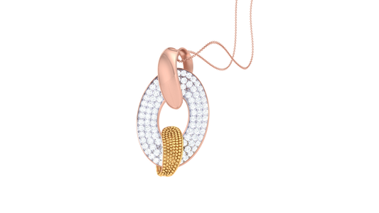 Textured Oval Pendant In Gold – 0.73 Ct Pave Set Diamonds