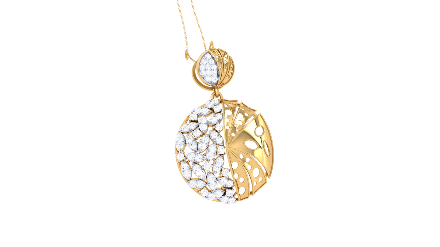 Dual-Texture Circular Pendant In Gold – 0.46 Ct  Marquise Cut Diamonds
