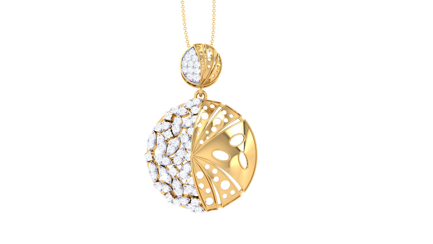Dual-Texture Circular Pendant In Gold – 0.46 Ct  Marquise Cut Diamonds