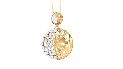 Dual-Texture Circular Pendant In Gold – 0.46 Ct  Marquise Cut Diamonds