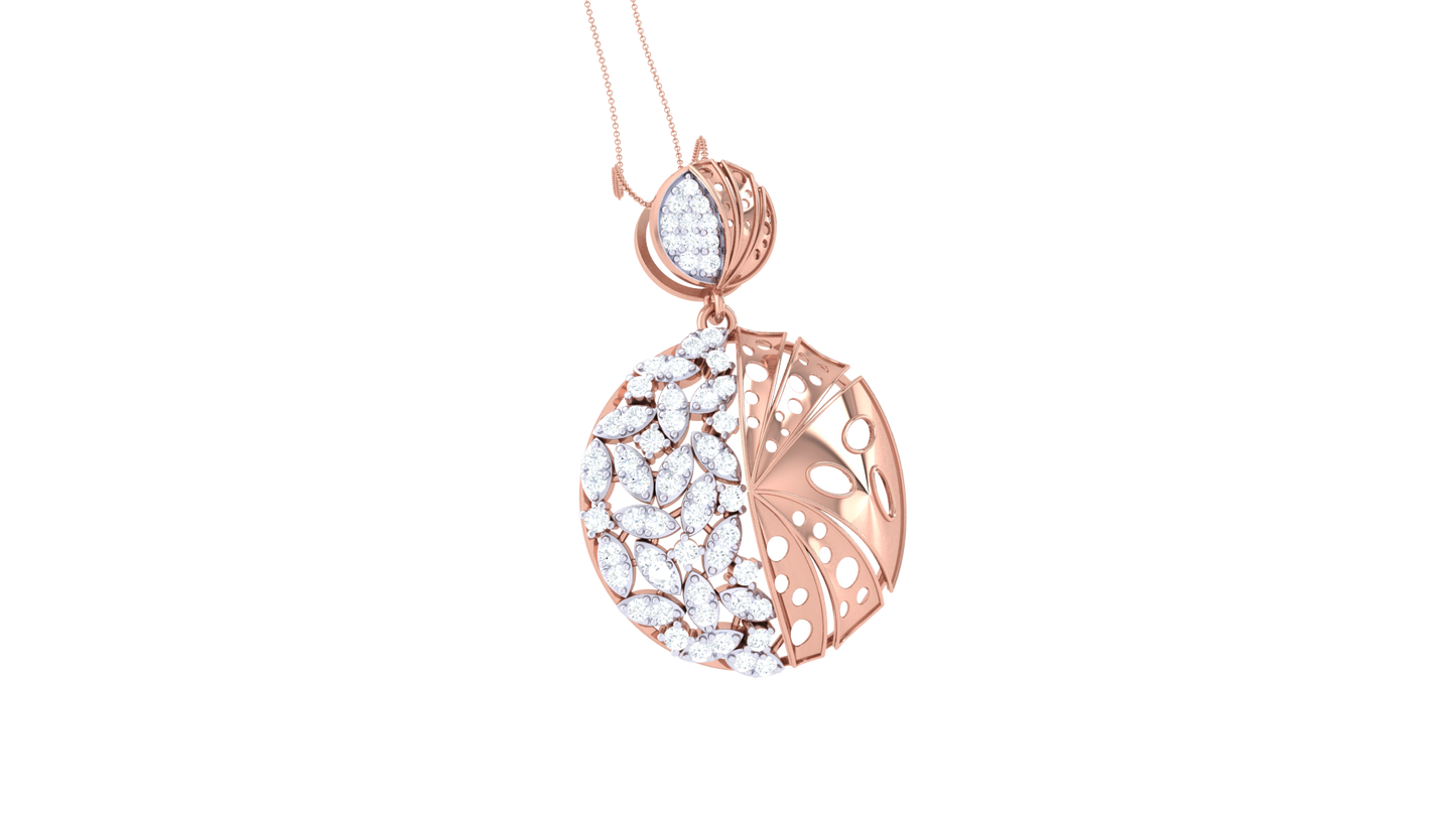 Dual-Texture Circular Pendant In Gold – 0.46 Ct  Marquise Cut Diamonds
