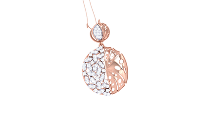 Dual-Texture Circular Pendant In Gold – 0.46 Ct  Marquise Cut Diamonds