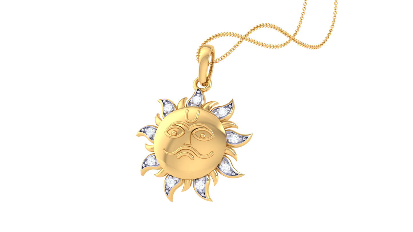 Celestial Majesty Sun Pendant In Gold - 0.03 Ct Diamond Accents