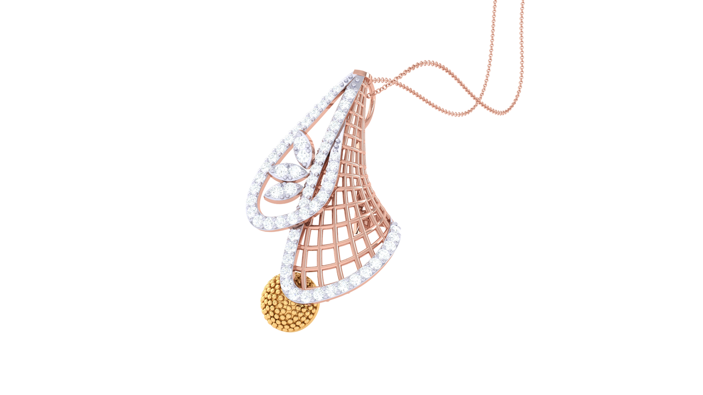 Woven Bell Pendent In Gold - 0.38 Ct Pave Set Diamonds