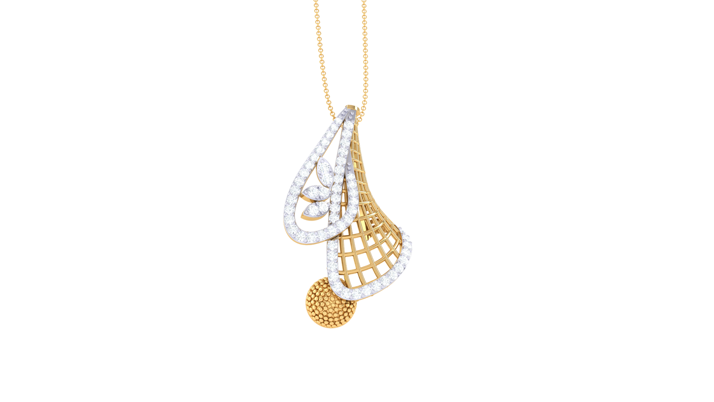 Woven Bell Pendent In Gold - 0.38 Ct Pave Set Diamonds