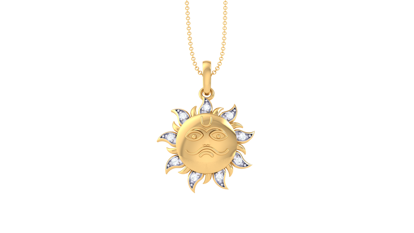 Celestial Majesty Sun Pendant In Gold - 0.03 Ct Diamond Accents