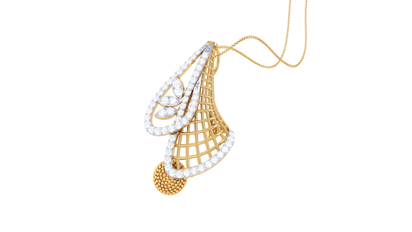 Woven Bell Pendent In Gold - 0.38 Ct Pave Set Diamonds