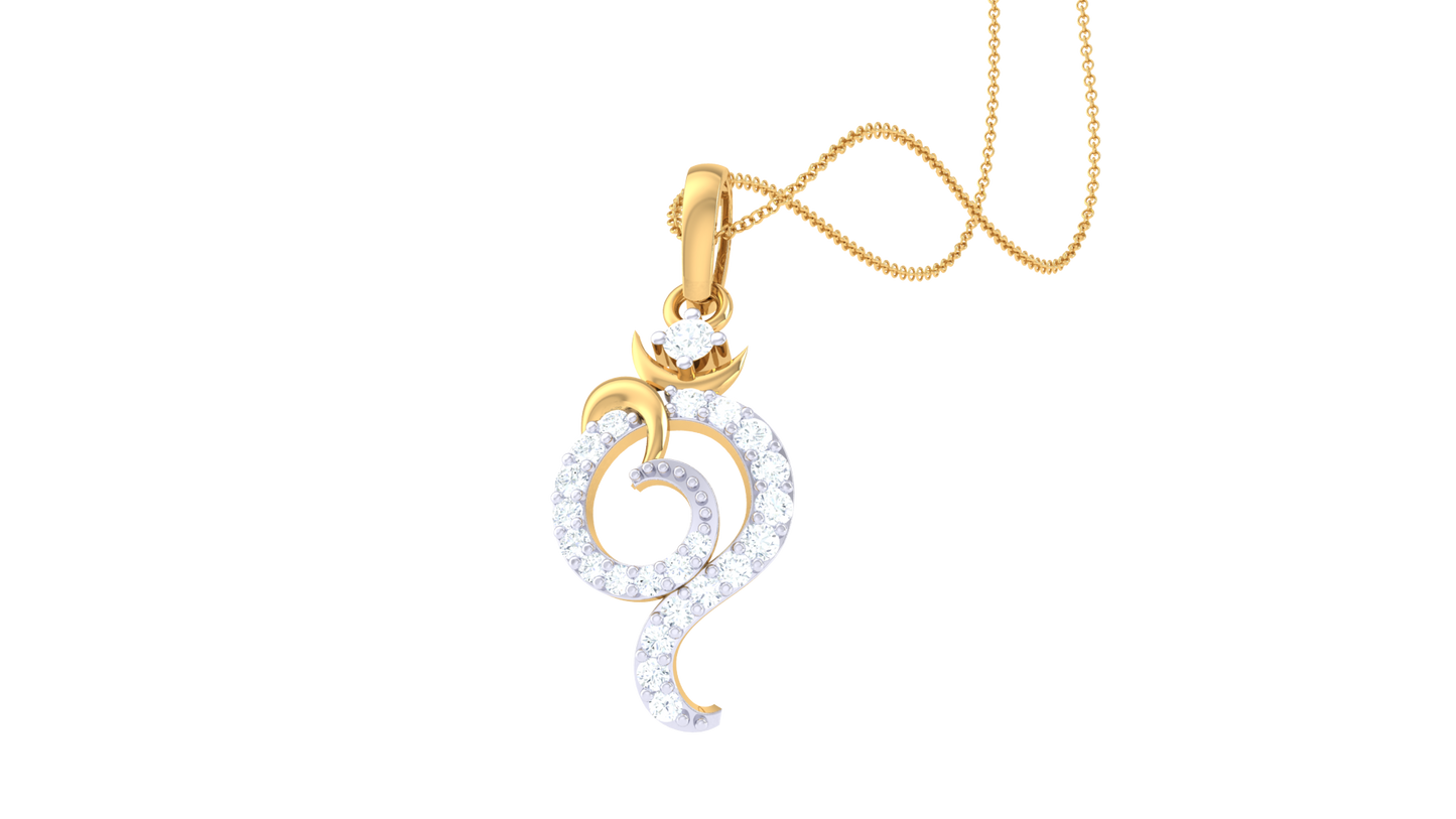 Floral Whisper Om Pendant In Gold – 0.14 Ct Diamonds