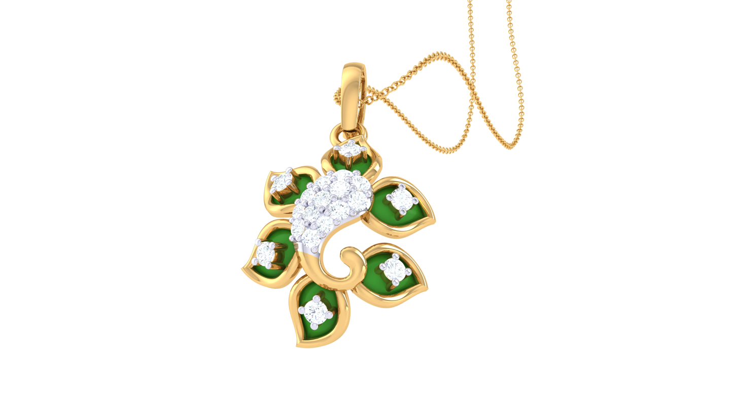 Verdant Bloom Pendant In Luminous Gold – 0.11 Ct Diamonds